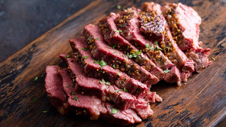 Corned beef on a cutting board