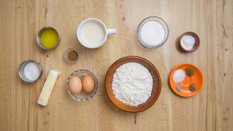doughnut muffin ingredients on table
