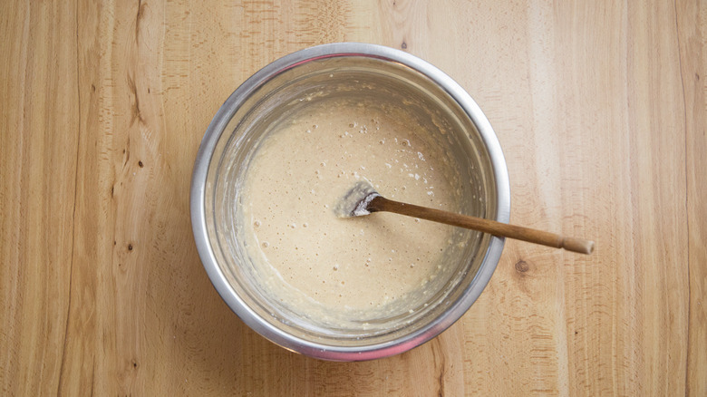 muffin batter in mixing bowl