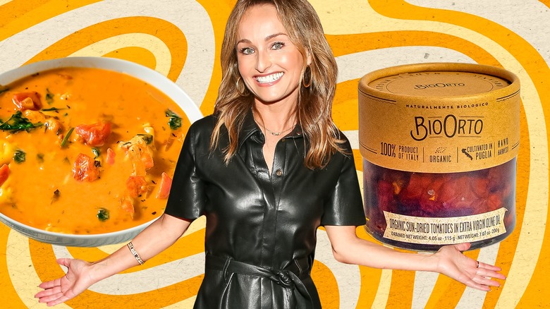 Giada De Laurentiis with soup and tomatoes