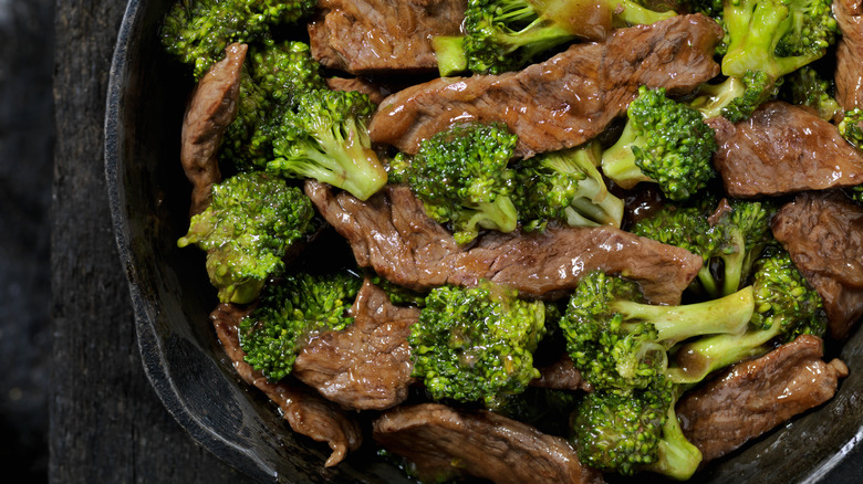 close up of prepared beef and broccoli