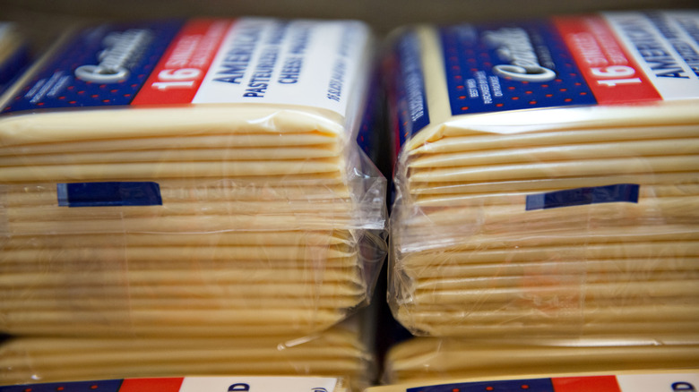 stacks of packaged american cheese