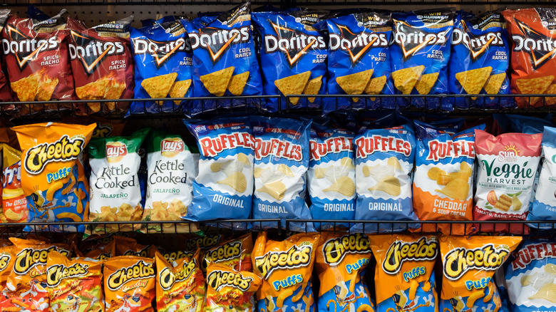 bags of chips on shelves