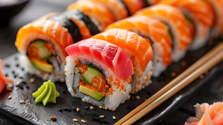 close up of a sushi roll