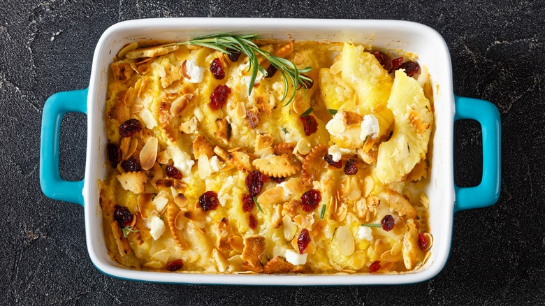 dish of pineapple cheese casserole