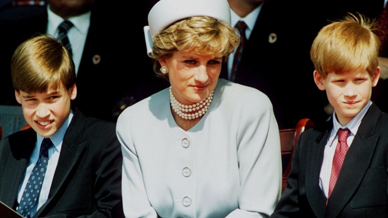 William, Princess Diana, and Harry sitting