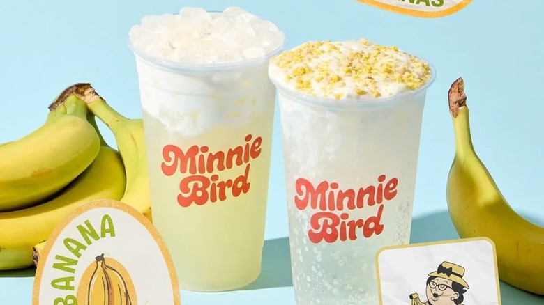 Minnie Bird dirty sodas with logo and bananas