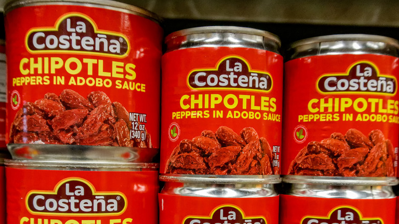 Cans of La Costena Chipotle Peppers in Adobo Sauce.