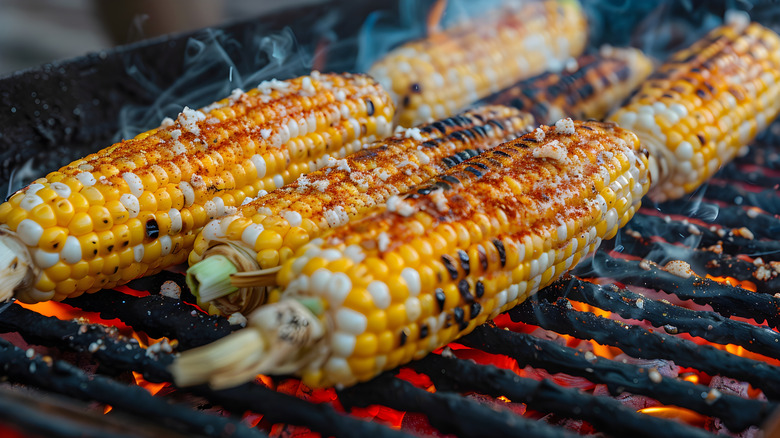 Corn grilling over hot coals