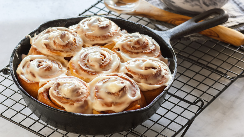 A panful of cinnamon rolls