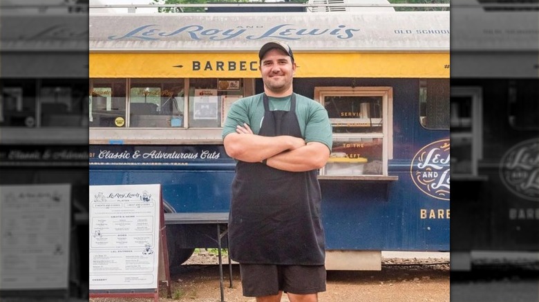 Pitmaster Evan LeRoy stands outside his barbecue truck