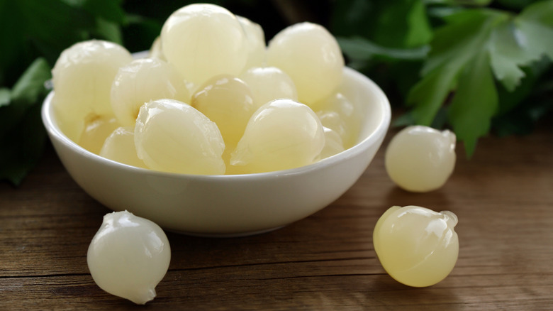 Peeled pearl onions in a bowl