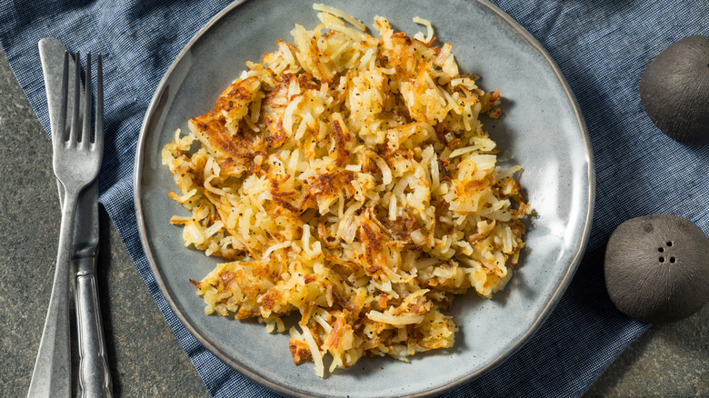 Plate of homemade shredded hash browns