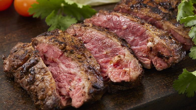 close up of black and blue steak