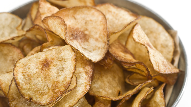Close-up of baked potato chips in a bowl