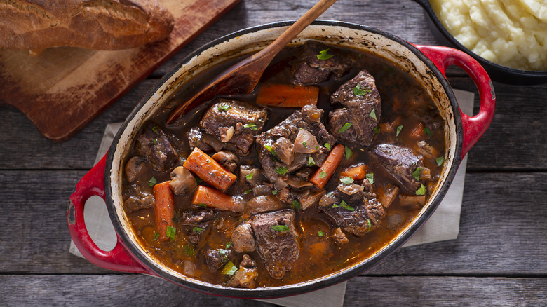 Beef stew in Dutch oven