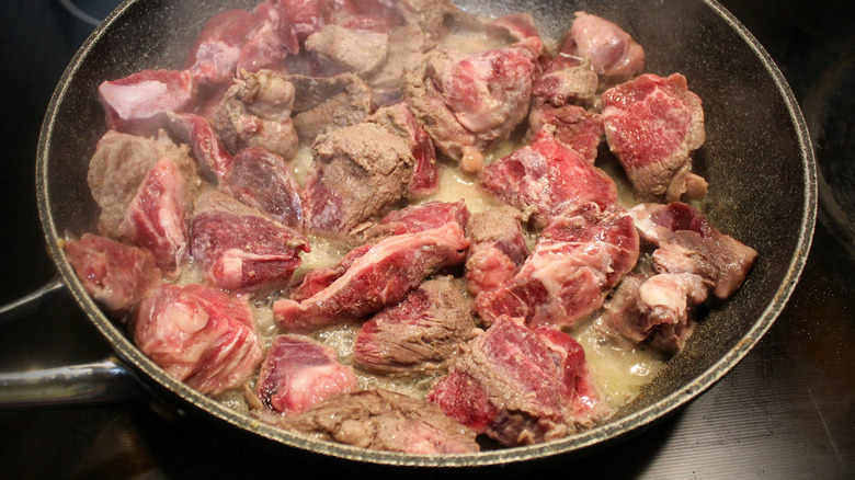 Searing stew beef in pan