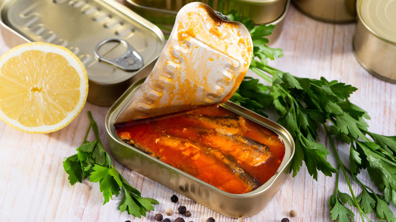 Tinned sardines, lemon, and coriander