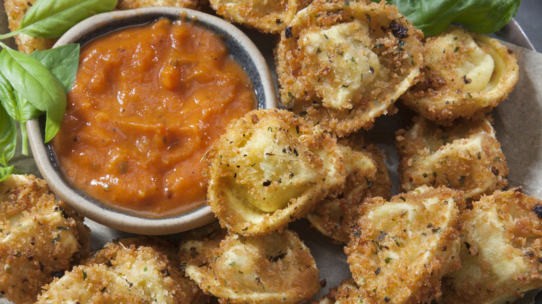 fried tortellini with tomato sauce