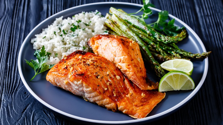 Cooked salmon on a plate 