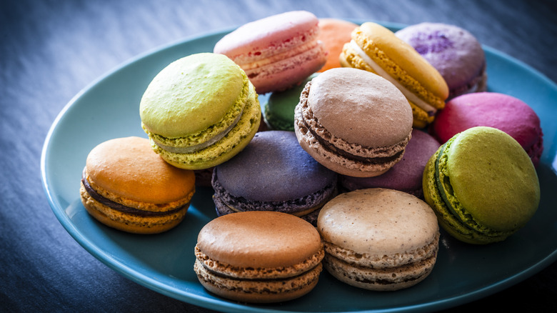plate of colorful macarons