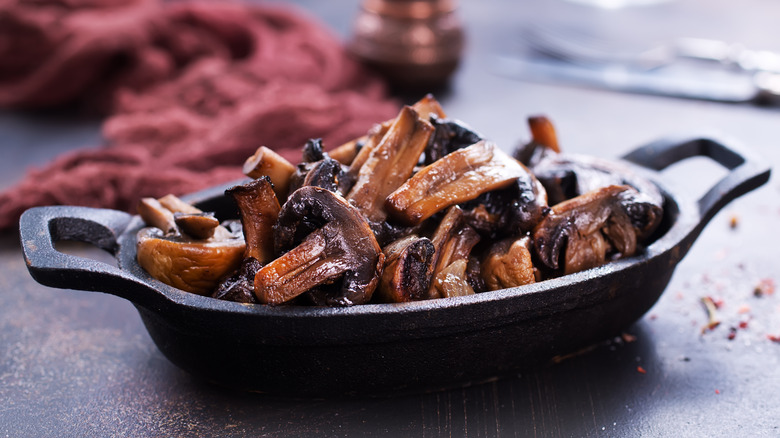 cooked mushrooms in dish