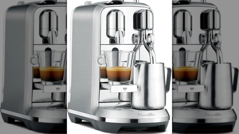 An espresso brews on a Nespresso Creatista Plus Espresso Machine by Breville