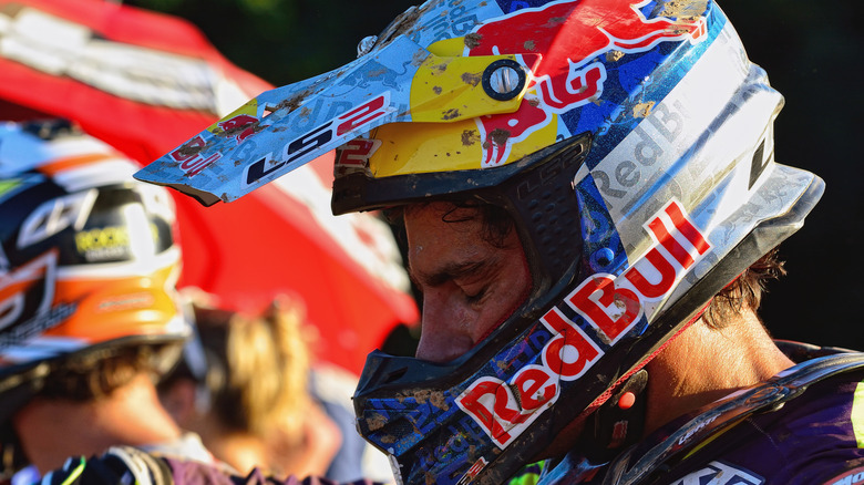 Red Bull logo on a helmet of a racer