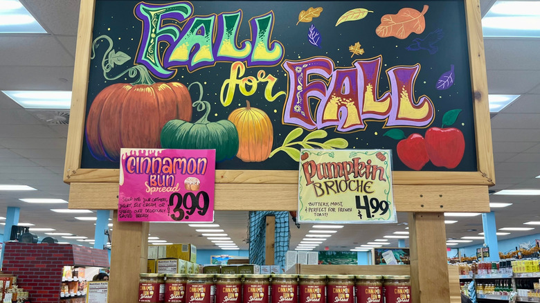 a fall display at Trader JOe's