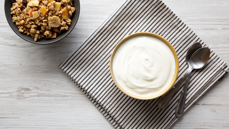 whole fat Greek yogurt in a bowl