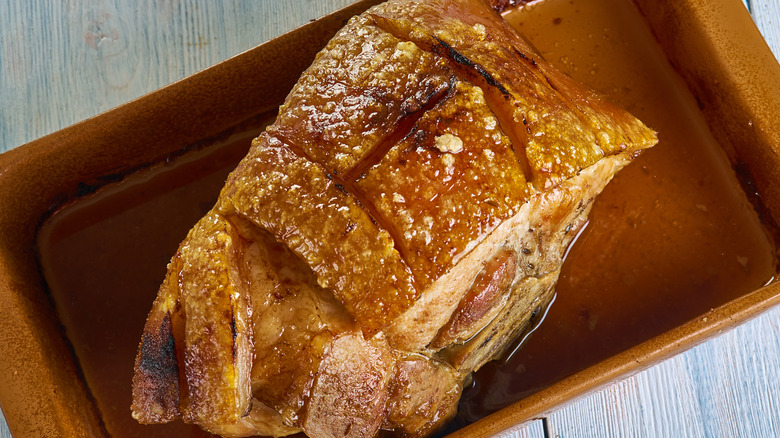 Freshly-cooked pernil pork shoulder