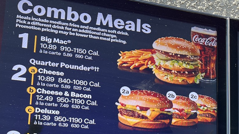 a mcdonald's menu showing calorie counts