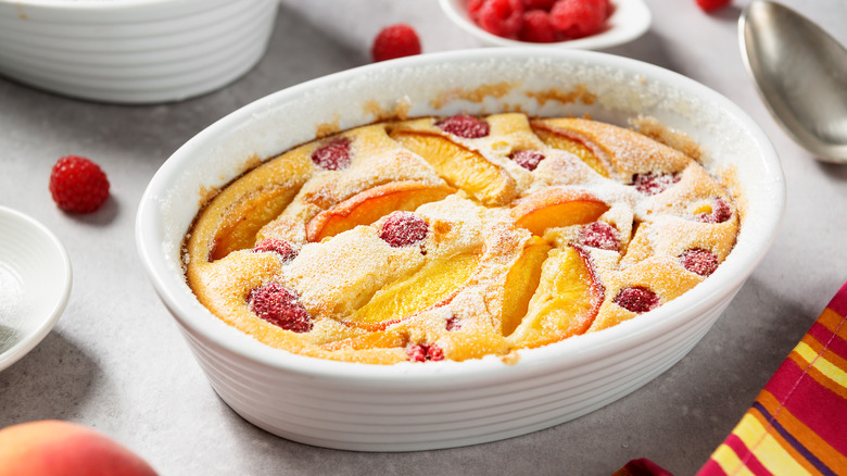 peaches and raspberries baked into pastry