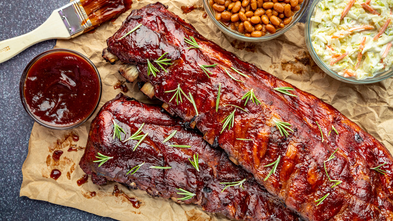 BBQ ribs on brown paper