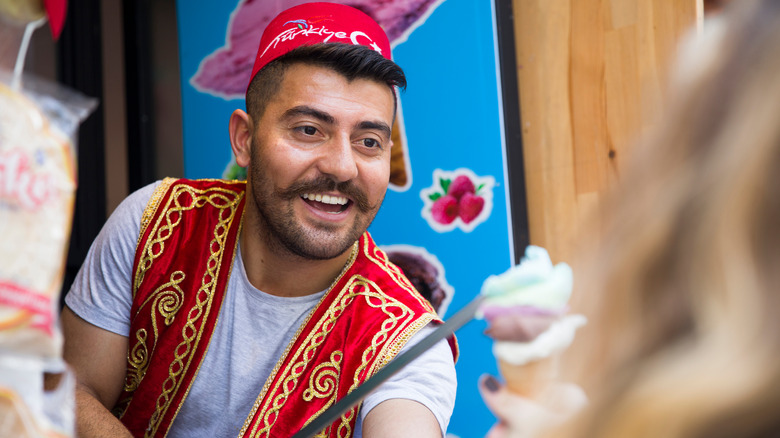 vendor serving Turkish ice cream