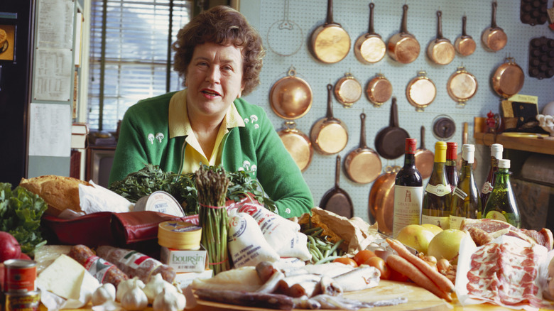 Julia Child at home in her Massachusetts kitchen