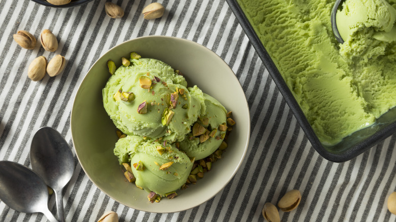 pistachio ice cream in bowl