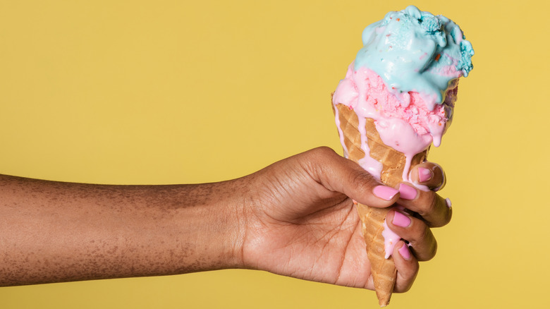 melted cotton candy ice cream cone