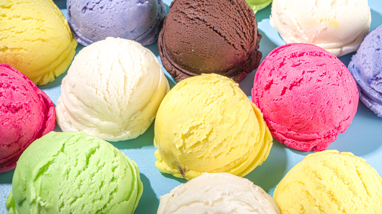 scoops of different flavored ice cream
