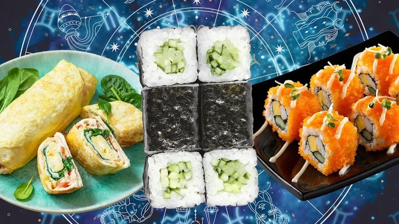 sushi rolls and zodiac calendar 