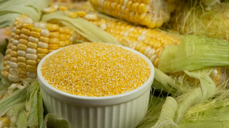 bowl of raw ground grits