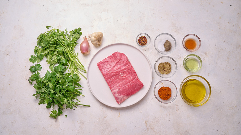 Ingredients for flank steak and chimichurri