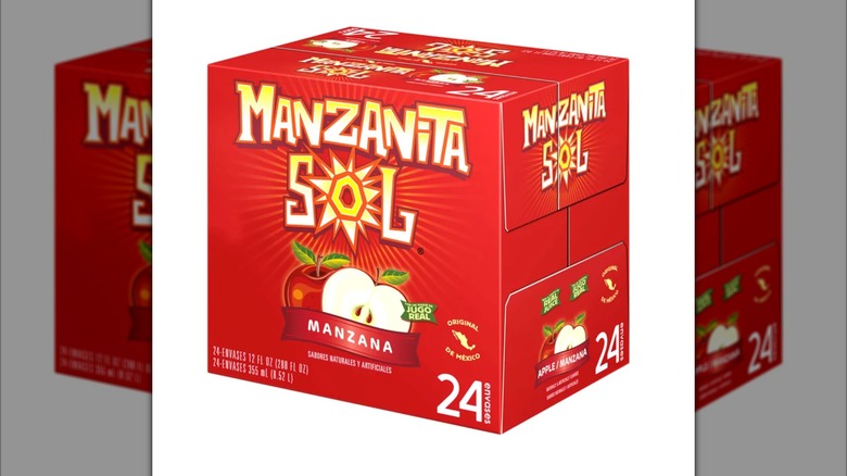 Box of Manzanita Sol Apple Soda with white background