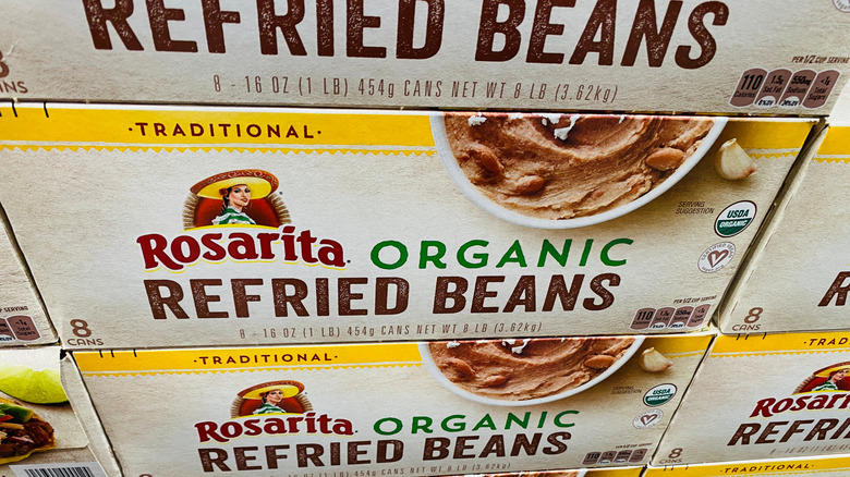 Boxes of Rosarita organic Refried Beans at Costco