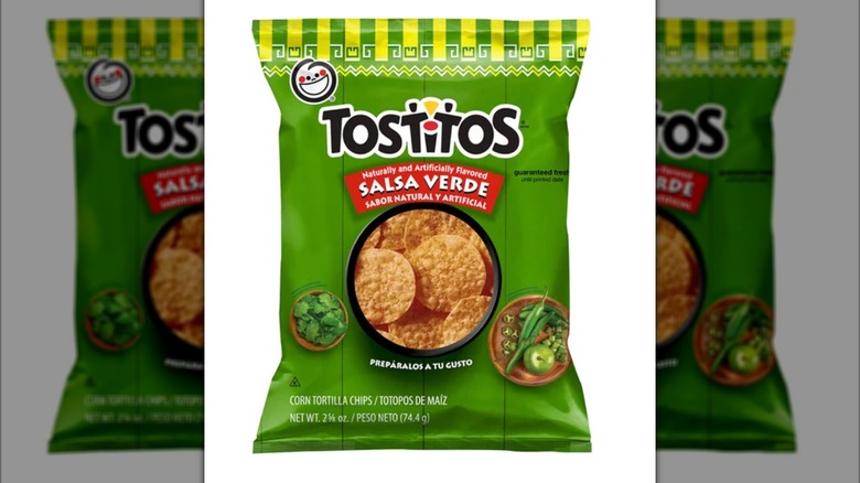 Bag of Tostitos Salsa Verde on white background