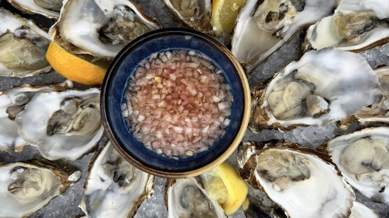 raw oysters with mignonette bowl