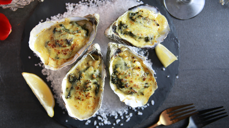 oysters rockefeller on plate