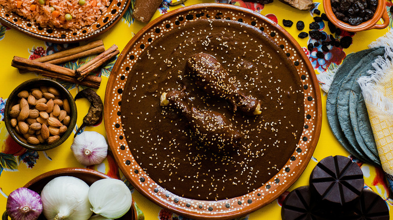 Mexican mole sauce and ingredients 