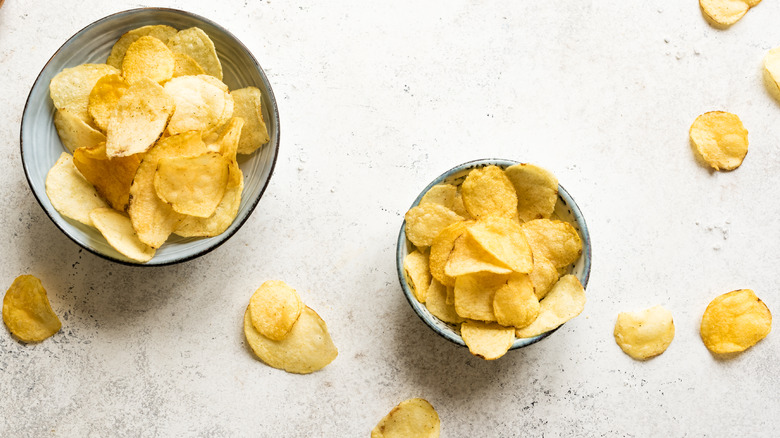 Bowls of homemade potato chips