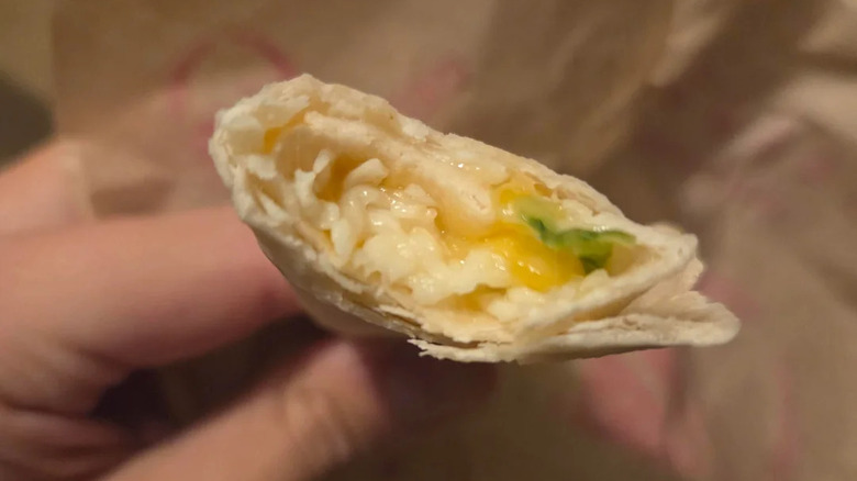 cross section of a Taco Bell cheesy roll up